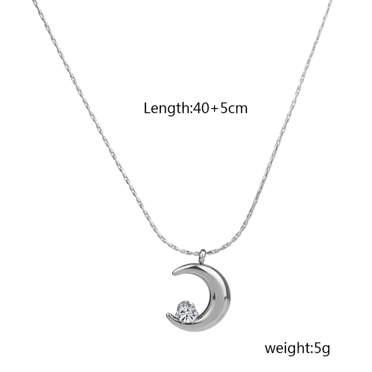 Wholesale Jewelry Elegant Moon 304 Stainless Steel Zircon Gold Plated Inlay Pendant Necklace