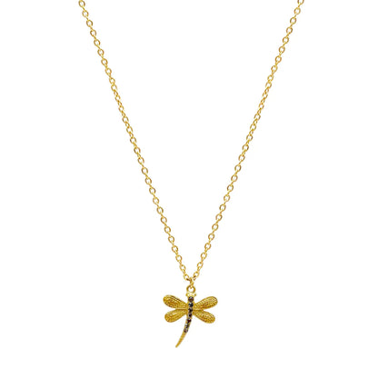 Wholesale Jewelry Elegant Oversized Devil'S Eye Heart Shape Dragonfly 304 Stainless Steel Natural Stone Gem Zircon 14K Gold Plated Enamel Three-Dimensional Pendant Necklace