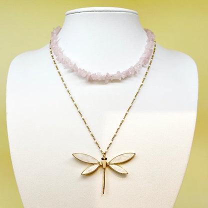 Wholesale Jewelry Elegant Oversized Devil'S Eye Heart Shape Dragonfly 304 Stainless Steel Natural Stone Gem Zircon 14K Gold Plated Enamel Three-Dimensional Pendant Necklace