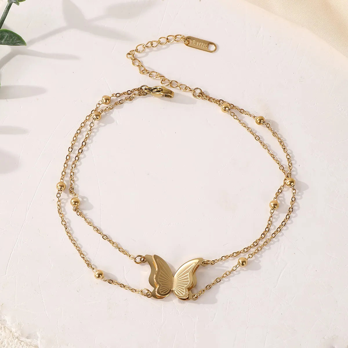 Wholesale Jewelry Elegant Pastoral Butterfly 304 Stainless Steel Artificial Crystal 18K Gold Plated Plating Inlay Anklet