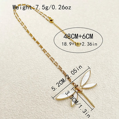 Wholesale Jewelry Elegant Pastoral Streetwear Dragonfly 304 Stainless Steel 14K Gold Plated Enamel Plating Pendant Necklace