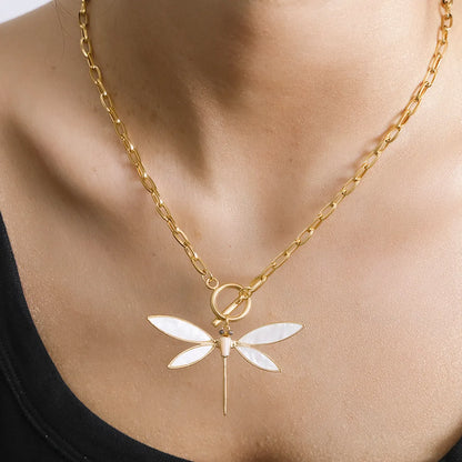 Wholesale Jewelry Elegant Pastoral Streetwear Dragonfly 304 Stainless Steel 14K Gold Plated Enamel Plating Pendant Necklace