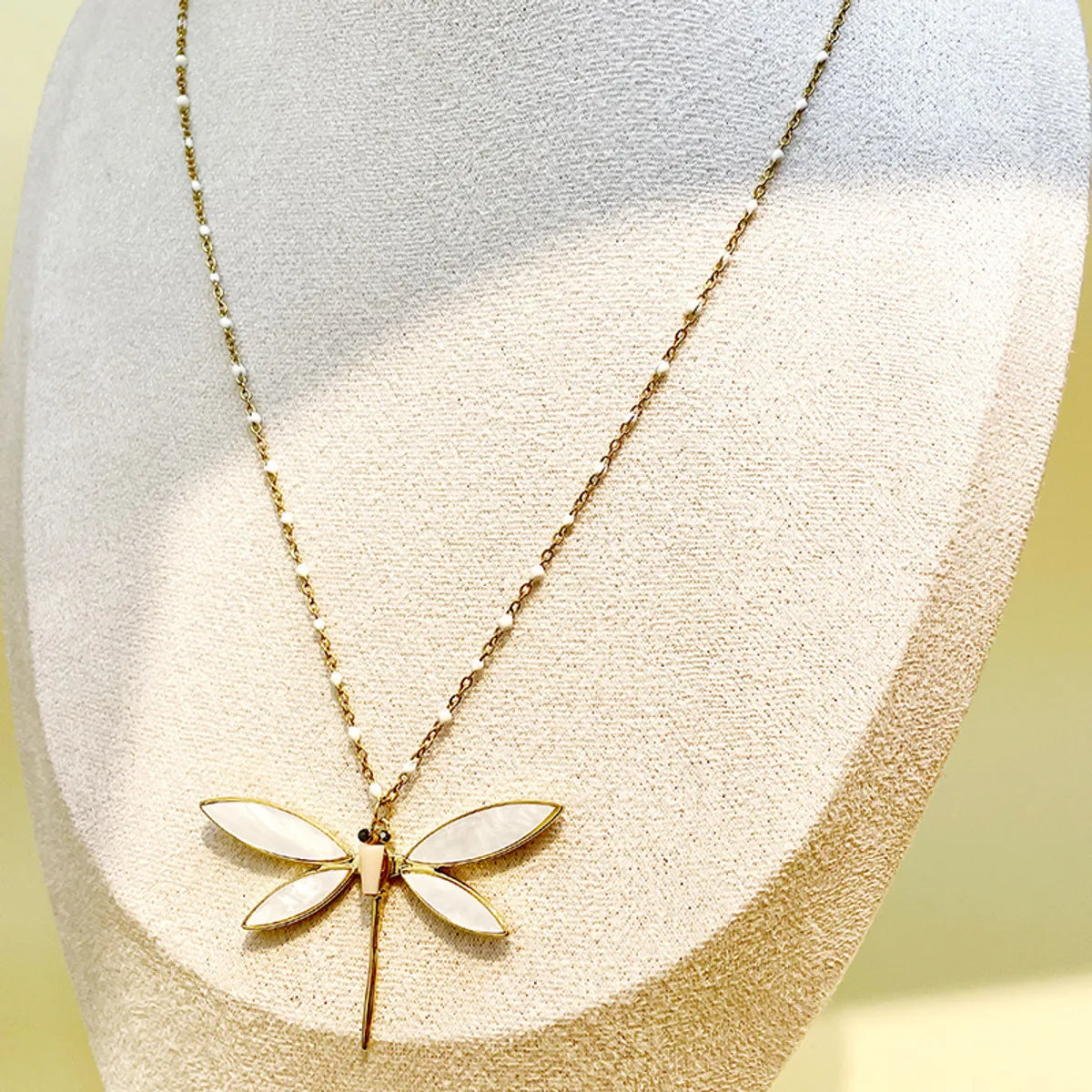 Wholesale Jewelry Elegant Pastoral Streetwear Dragonfly 304 Stainless Steel 14K Gold Plated Enamel Plating Pendant Necklace