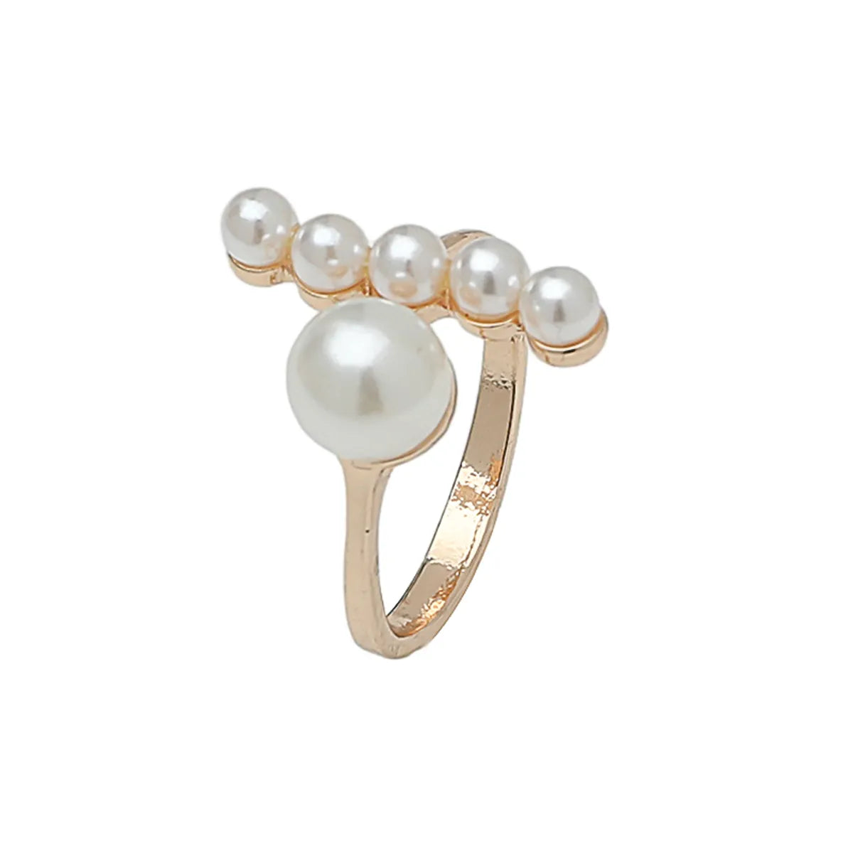 Wholesale Jewelry Elegant Pearl Alloy Gold Plated Asymmetrical Rings