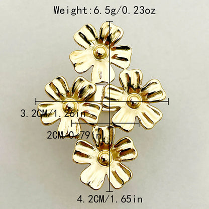 Wholesale Jewelry Elegant Preppy Style Pastoral Flower Dragonfly 304 Stainless Steel Pearl 14K Gold Plated Hollow Out Inlay Open Rings