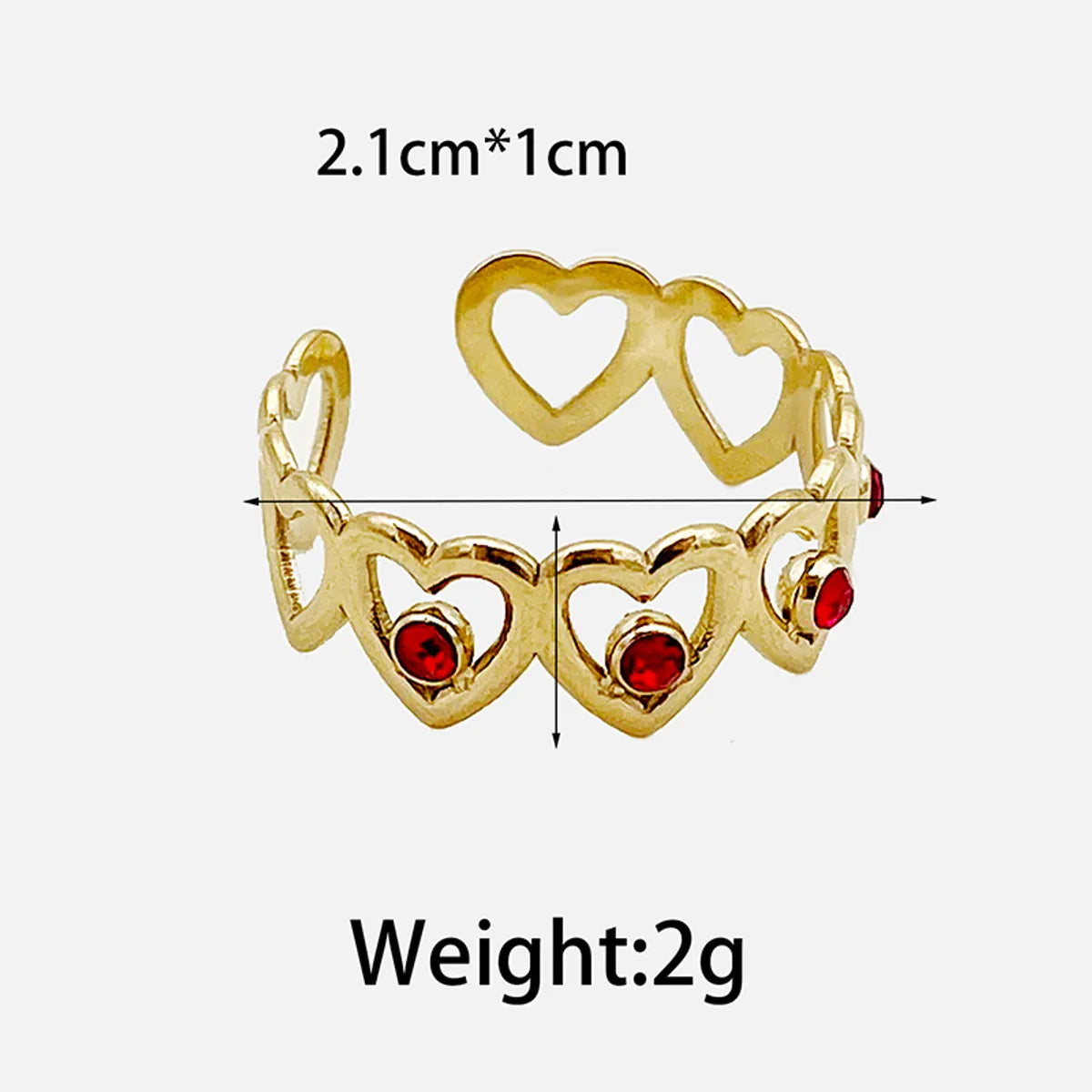 Wholesale Jewelry Elegant Preppy Style Sweet Waves Heart Shape 304 Stainless Steel Zircon 14K Gold Plated Plating Hollow Out Inlay Open Rings