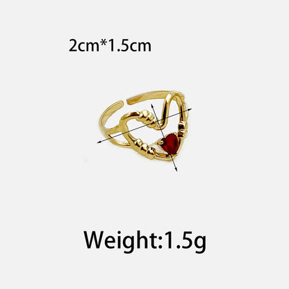 Wholesale Jewelry Elegant Preppy Style Sweet Waves Heart Shape 304 Stainless Steel Zircon 14K Gold Plated Plating Hollow Out Inlay Open Rings