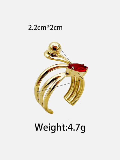 Wholesale Jewelry Elegant Preppy Style Sweet Waves Heart Shape 304 Stainless Steel Zircon 14K Gold Plated Plating Hollow Out Inlay Open Rings