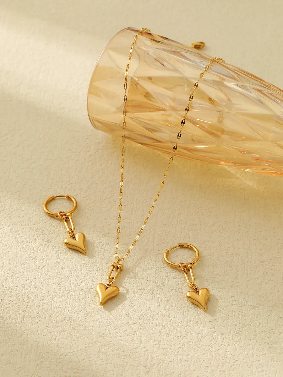 Wholesale Jewelry Elegant Queen Simple Style Heart Shape 304 Stainless Steel 18K Gold Plated Jewelry Set