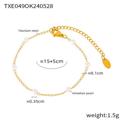 Wholesale Jewelry Elegant Retro British Style Round 304 Stainless Steel Artificial Pearl 18K Gold Plated Beaded Plating Bracelets Necklace