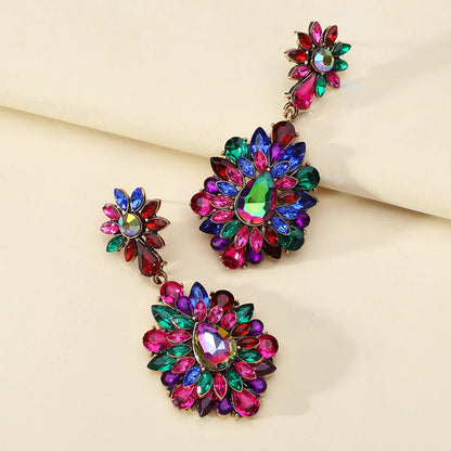 1 Pair Elegant Retro Geometric Layered Plating Inlay Zinc Alloy Rhinestones Drop Earrings