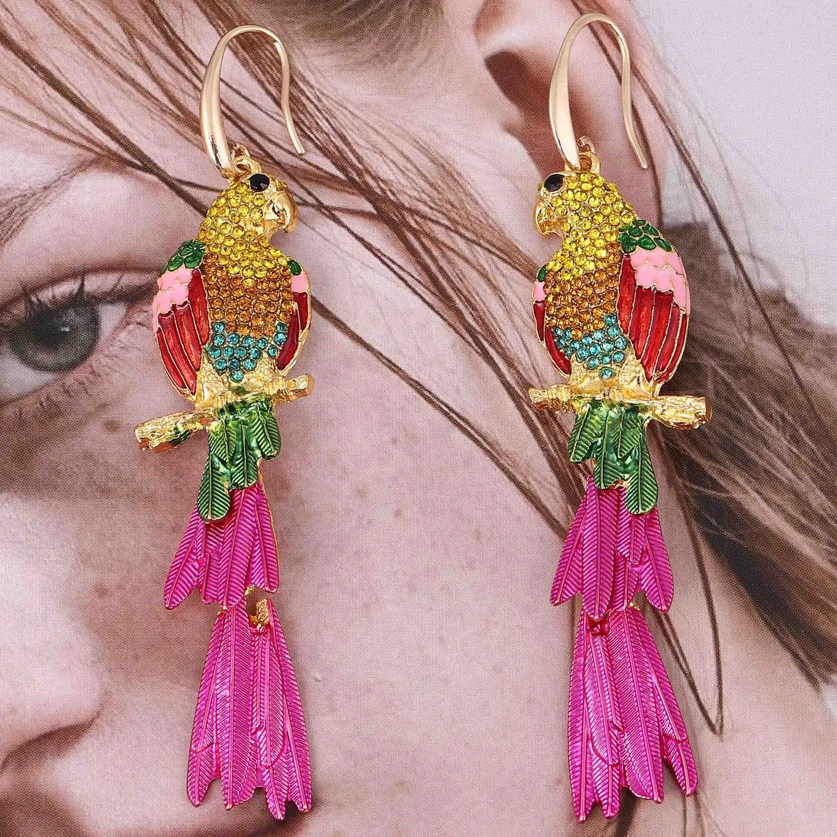 Wholesale Jewelry Elegant Romantic Bird Alloy Rhinestones Enamel Plating Inlay Drop Earrings