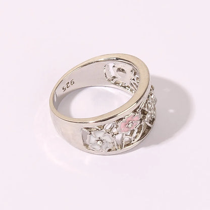 Wholesale Jewelry Elegant Romantic Sweet Flower Alloy Zircon Rhodium Plated Hollow Out Inlay Rings