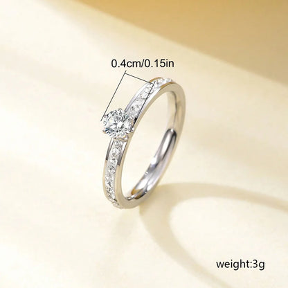 Wholesale Jewelry Elegant Round 304 Stainless Steel Zircon White Gold Plated Inlay Rings