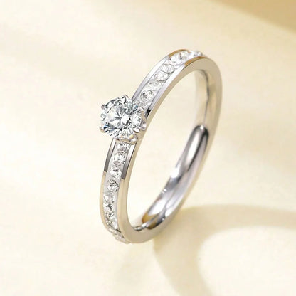 Wholesale Jewelry Elegant Round 304 Stainless Steel Zircon White Gold Plated Inlay Rings