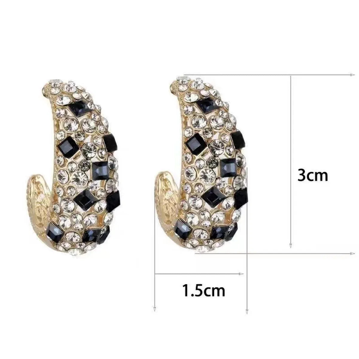 1 Pair Elegant Shiny C Shape Plating Inlay Alloy Artificial Gemstones Gold Plated Ear Studs