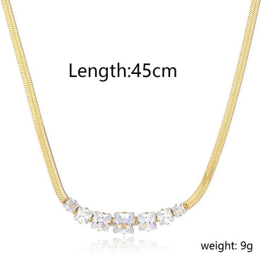 Wholesale Jewelry Elegant Shiny Square 304 Stainless Steel Zircon Gold Plated Inlay Necklace