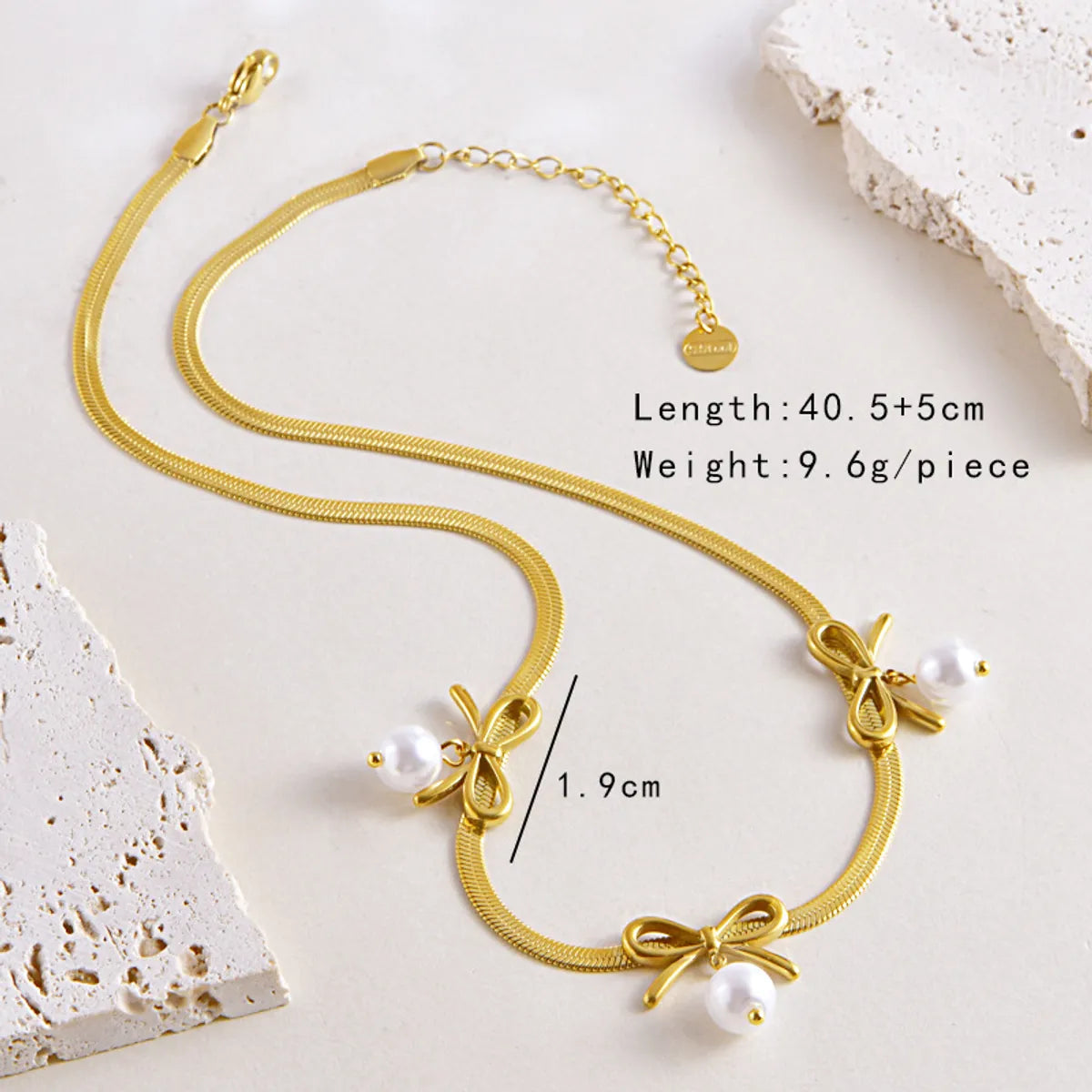 Wholesale Jewelry Elegant Simple Style Bow Knot 304 Stainless Steel Imitation Pearl 18K Gold Plated Pendant Necklace