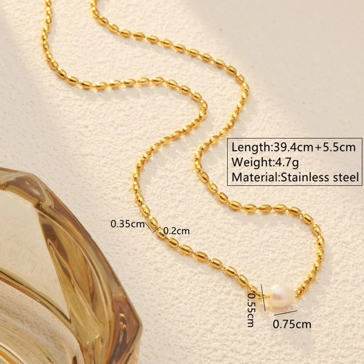 Wholesale Jewelry Elegant Simple Style Classic Style Oval 304 Stainless Steel 18K Gold Plated Pearl Necklace