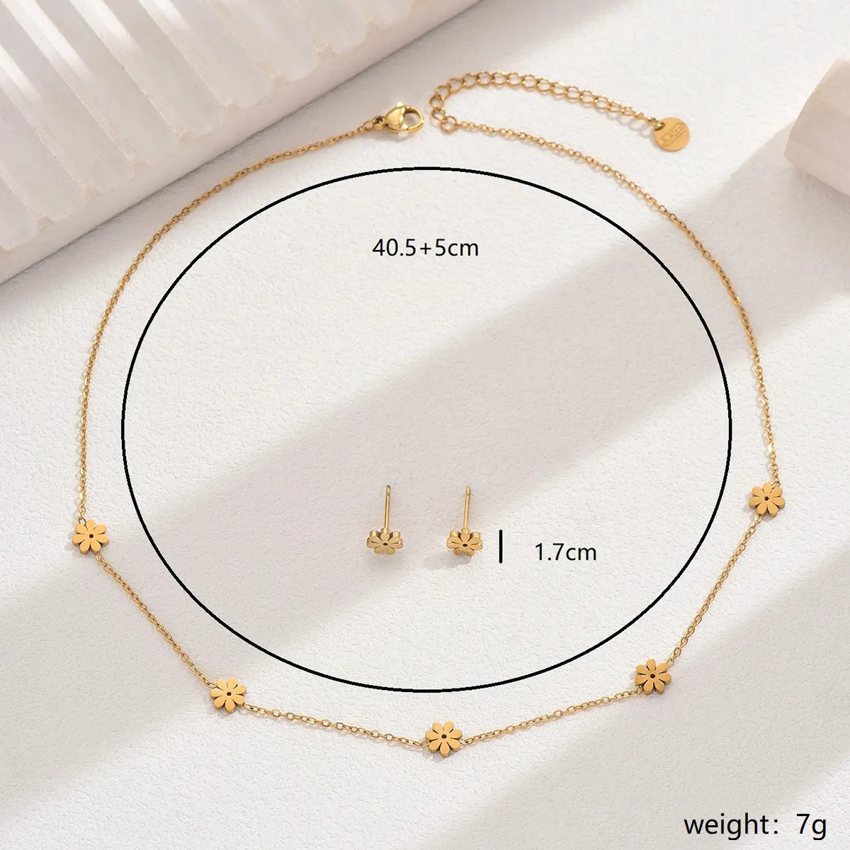 Wholesale Jewelry Elegant Simple Style Commute Flower 201 Stainless Steel 18K Gold Plated Earrings Necklace Jewelry Set