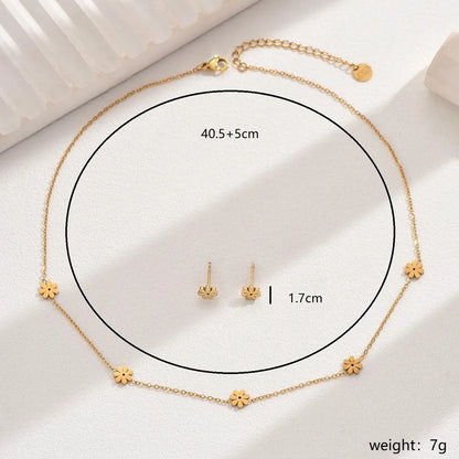 Wholesale Jewelry Elegant Simple Style Commute Flower 201 Stainless Steel 18K Gold Plated Earrings Necklace Jewelry Set