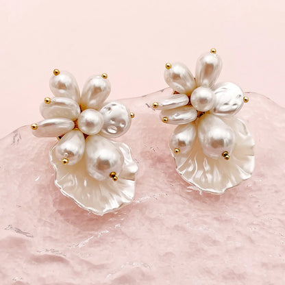 Wholesale Jewelry Elegant Simple Style Flower 304 Stainless Steel Pearl 14K Gold Plated Plating Inlay Earrings