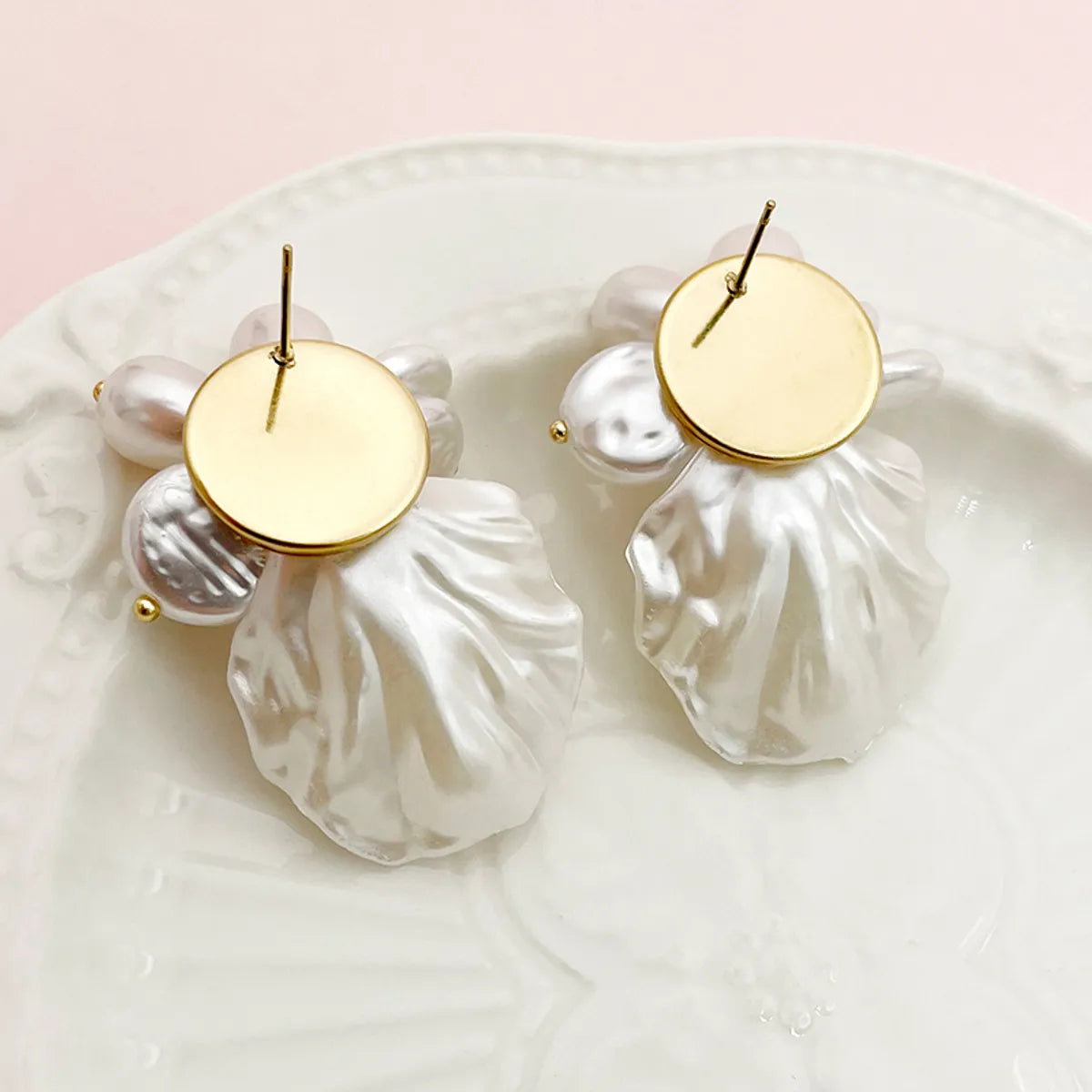 Wholesale Jewelry Elegant Simple Style Flower 304 Stainless Steel Pearl 14K Gold Plated Plating Inlay Earrings