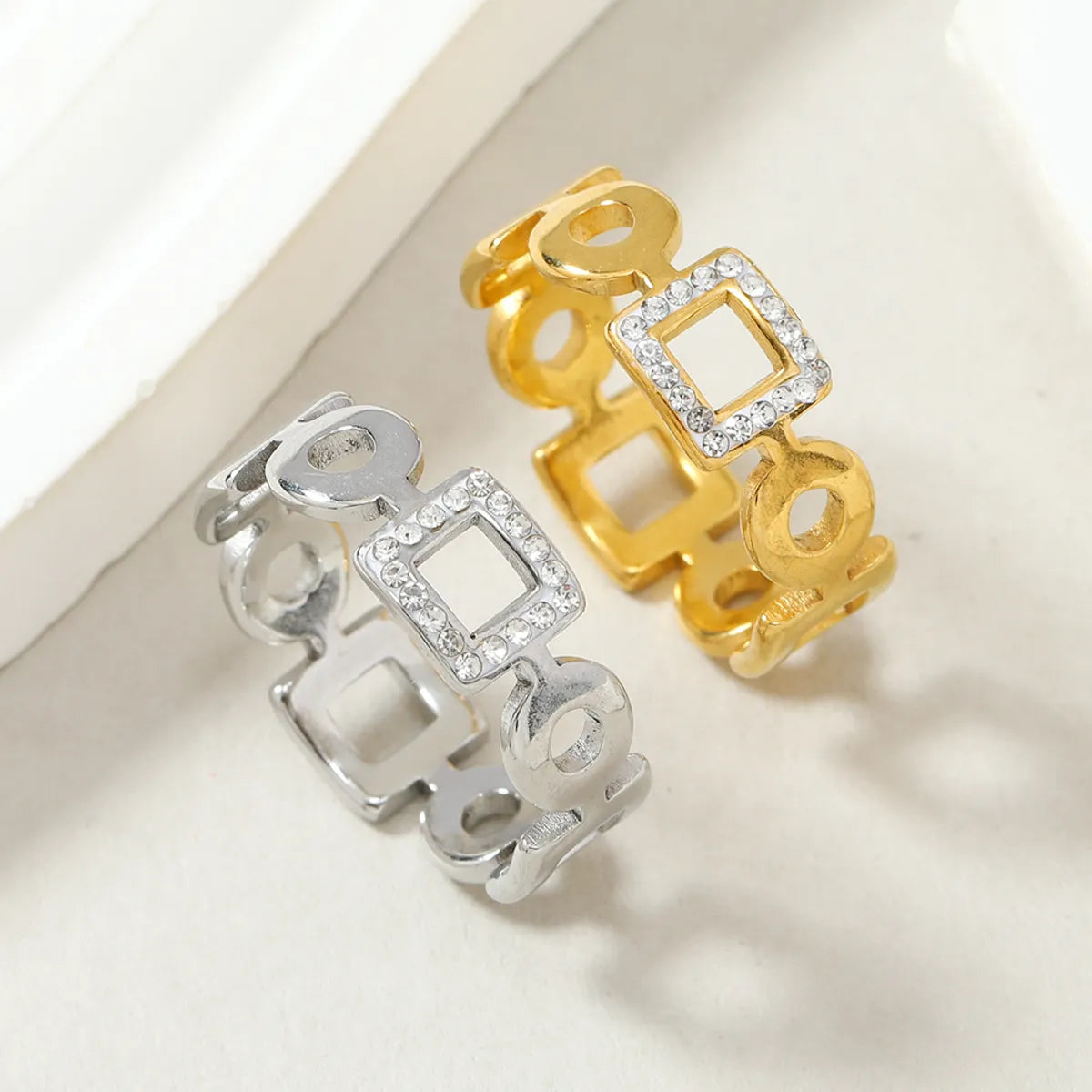 Wholesale Jewelry Elegant Simple Style Geometric 201 Stainless Steel Zircon Plating Rings