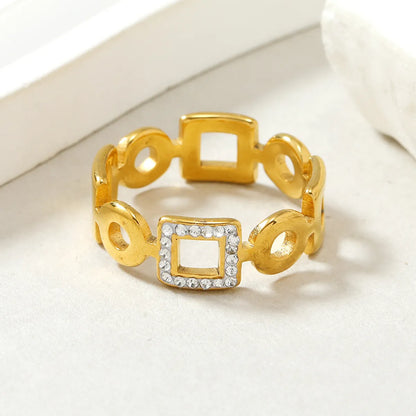 Wholesale Jewelry Elegant Simple Style Geometric 201 Stainless Steel Zircon Plating Rings