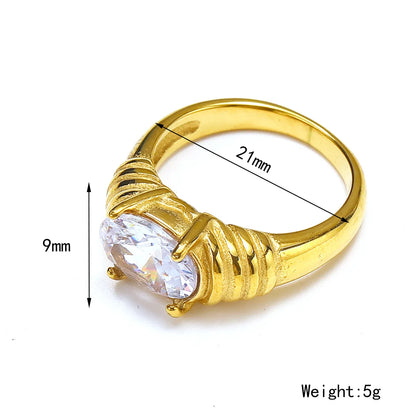 Wholesale Jewelry Elegant Simple Style Geometric 304 Stainless Steel Glass 18K Gold Plated Rings