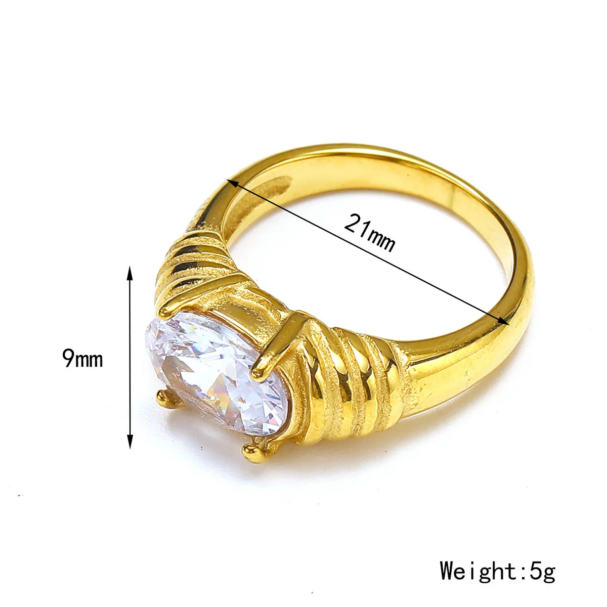 Wholesale Jewelry Elegant Simple Style Geometric 304 Stainless Steel Glass 18K Gold Plated Rings