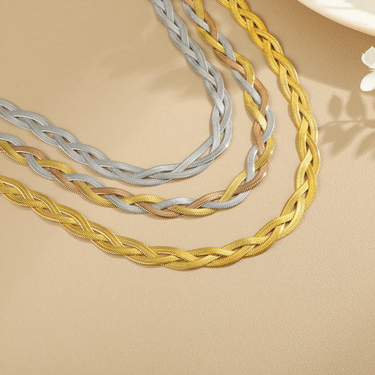 Wholesale Jewelry Elegant Simple Style Geometric 304 Stainless Steel Gold Plated Braid Necklace