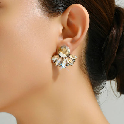 Wholesale Jewelry Elegant Simple Style Geometric Round Alloy Rhinestones Zircon Layered Plating Inlay Ear Studs