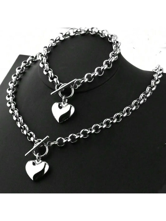 Wholesale Jewelry Elegant Simple Style Heart Shape 304 Stainless Steel Jewelry Set