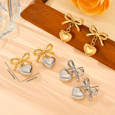 Wholesale Jewelry Elegant Simple Style Heart Shape 304 Stainless Steel Titanium Steel 18K Gold Plated Plating Earrings Necklace Jewelry Set