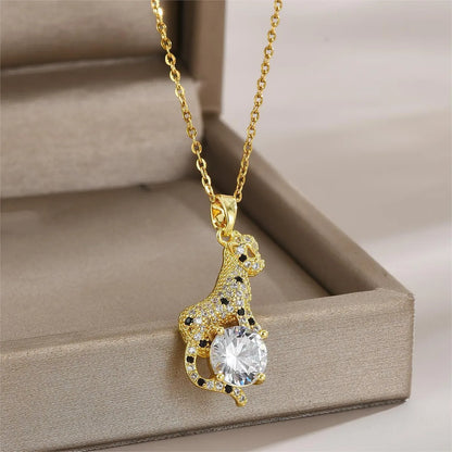 Wholesale Jewelry Elegant Simple Style Leaf Flower Bow Knot Titanium Steel Zircon Plating Pendant Necklace