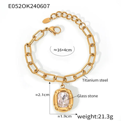 Wholesale Jewelry Elegant Simple Style Oval 304 Stainless Steel Glass Glass Stone 18K Gold Plated Plating Inlay Bracelets Earrings Necklace