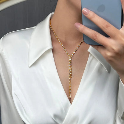 Wholesale Jewelry Elegant Simple Style Quadrilateral 304 Stainless Steel Glass Zircon 18K Gold Plated Inlay Pendant Necklace