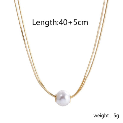 Wholesale Jewelry Elegant Simple Style Round 304 Stainless Steel Artificial Pearls Gold Plated Plating Inlay Pendant Necklace