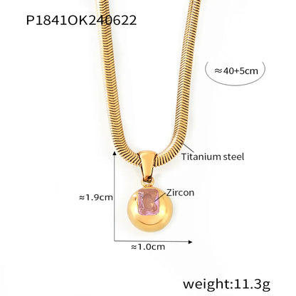 Wholesale Jewelry Elegant Simple Style Round 304 Stainless Steel Zircon 18K Gold Plated Inlay Pendant Necklace