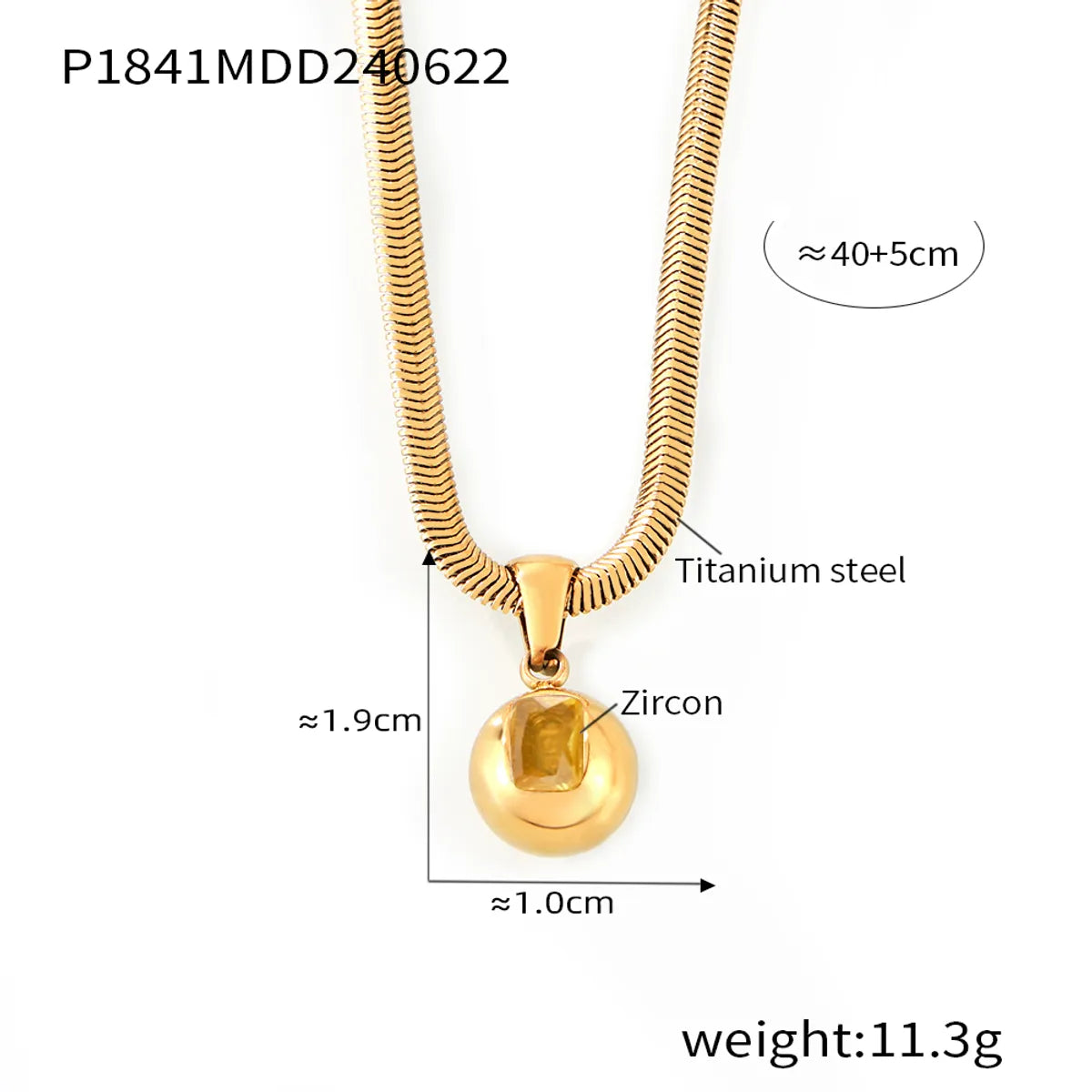 Wholesale Jewelry Elegant Simple Style Round 304 Stainless Steel Zircon 18K Gold Plated Inlay Pendant Necklace