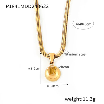 Wholesale Jewelry Elegant Simple Style Round 304 Stainless Steel Zircon 18K Gold Plated Inlay Pendant Necklace