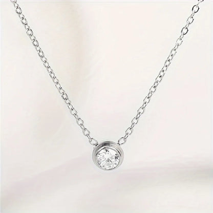 Wholesale Jewelry Elegant Simple Style Round Titanium Steel Rhinestones Inlay Necklace