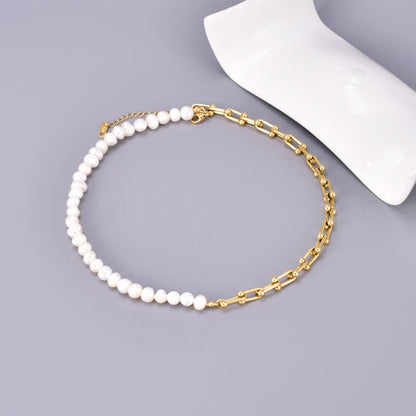 Wholesale Jewelry Elegant Simple Style Solid Color 304 Stainless Steel Freshwater Pearl Titanium Steel Beaded Bracelets Necklace