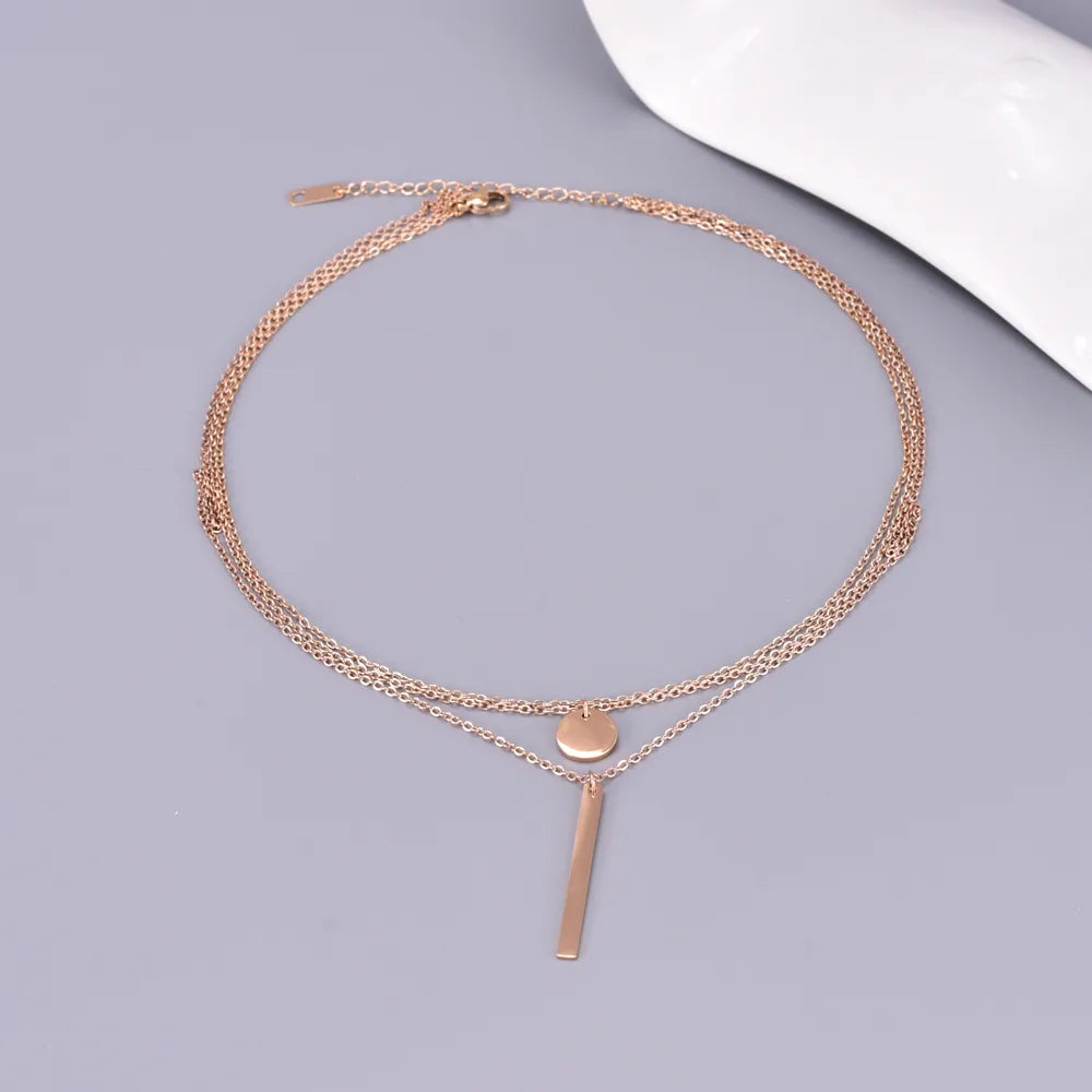 Wholesale Jewelry Elegant Simple Style Solid Color 304 Stainless Steel Titanium Steel 18K Gold Plated Plating Double Layer Necklaces Pendant Necklace