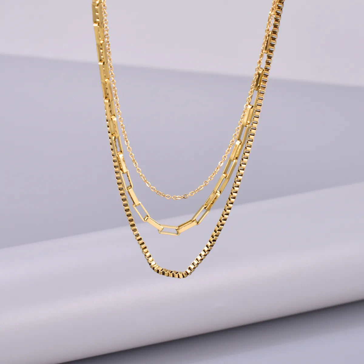 Wholesale Jewelry Elegant Simple Style Solid Color 304 Stainless Steel Titanium Steel 18K Gold Plated Plating Three Layer Necklace