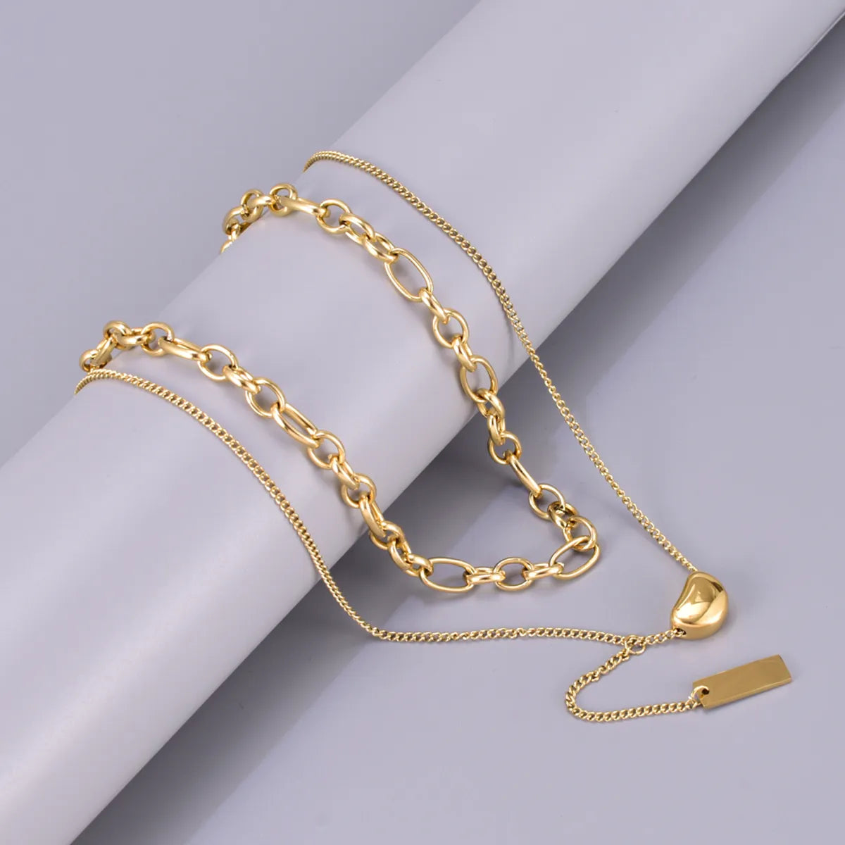 Wholesale Jewelry Elegant Simple Style Solid Color 304 Stainless Steel Titanium Steel Double Layer Necklaces