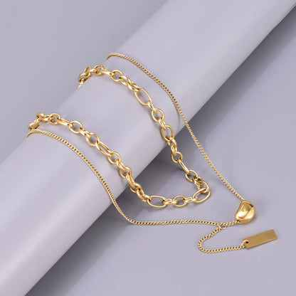 Wholesale Jewelry Elegant Simple Style Solid Color 304 Stainless Steel Titanium Steel Double Layer Necklaces