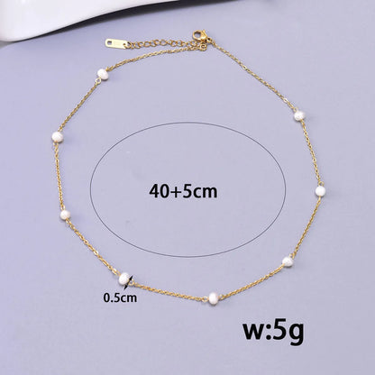 Wholesale Jewelry Elegant Simple Style Solid Color 304 Stainless Steel Titanium Steel Freshwater Pearl 18K Gold Plated Plating Inlay Bracelets Necklace