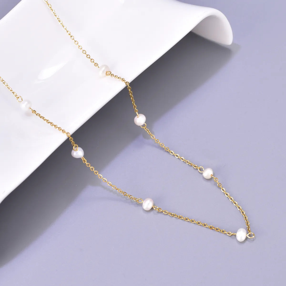 Wholesale Jewelry Elegant Simple Style Solid Color 304 Stainless Steel Titanium Steel Freshwater Pearl 18K Gold Plated Plating Inlay Bracelets Necklace